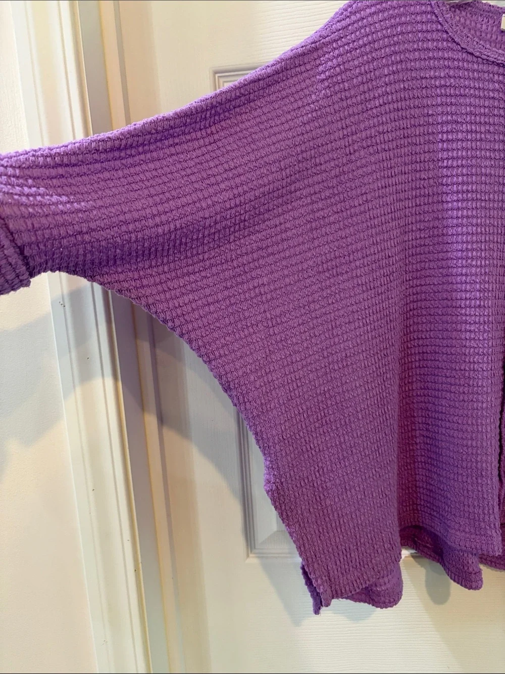 Zenana Outfitters Purple Waffle Knit Scoop Neck Sweater